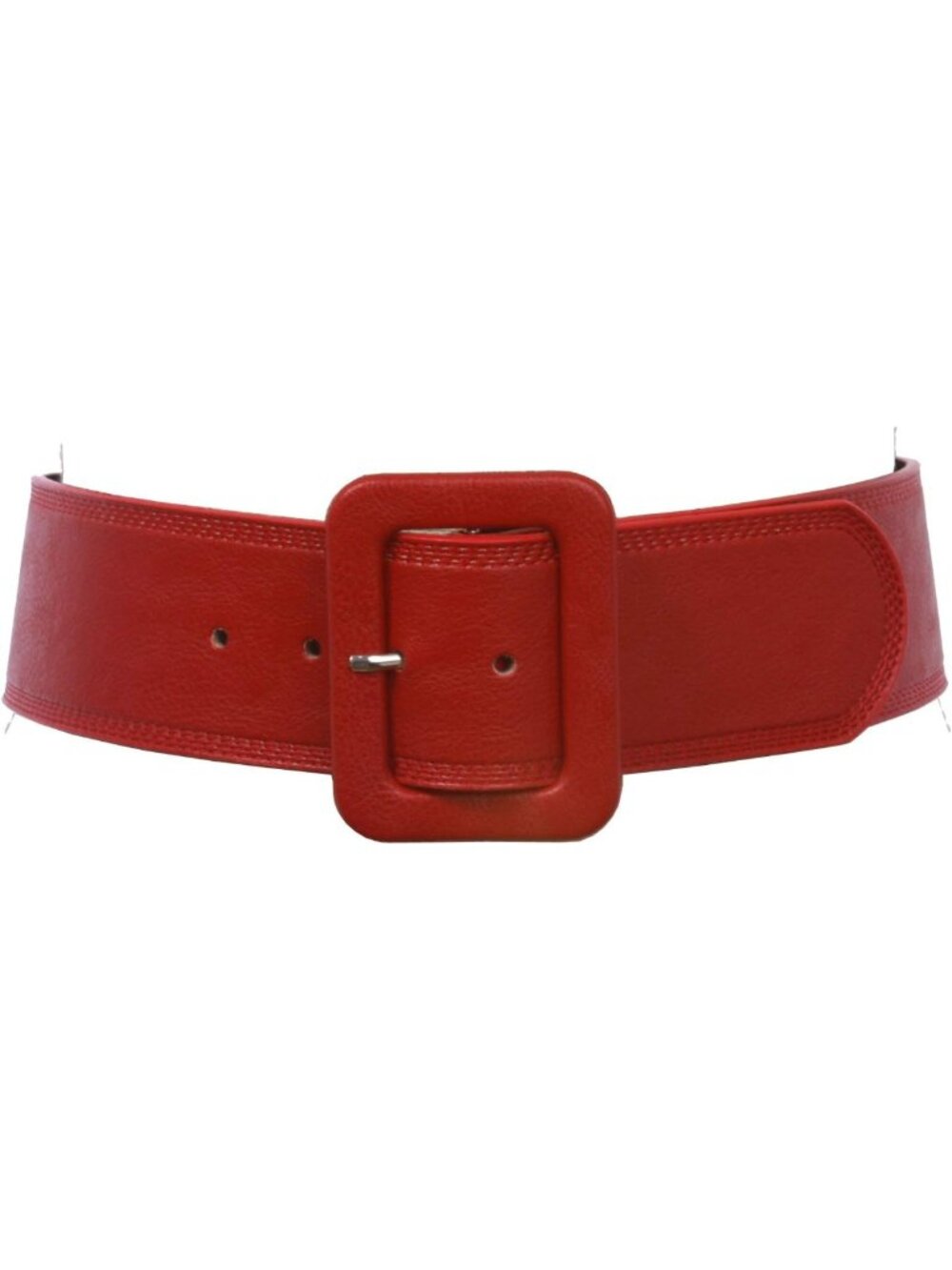 High Waist 2.25" Wide Leather Belt with Rectangular Stitch Edges for Women